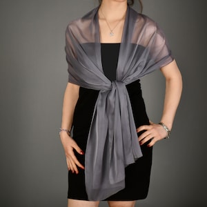 Wedding Evening Shawl Wrap Bolero Chiffon, Wedding Shrug, Extra Long Option Available, Gray Color