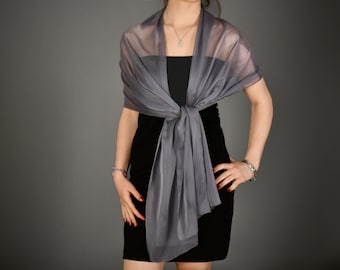 Wedding Evening Shawl Wrap Bolero Chiffon, Wedding Shrug, Extra Long Option Available, Gray Color