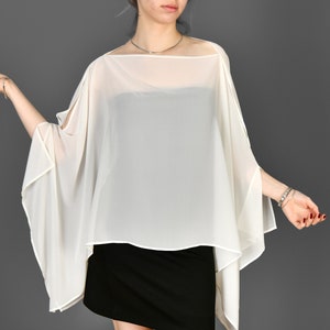 Luxurious Chiffon Shawl Wrap Bolero, Wedding Capes Bridal Capelet Chiffon Shrug Shawls and Wraps for Evening Dress, Ivory