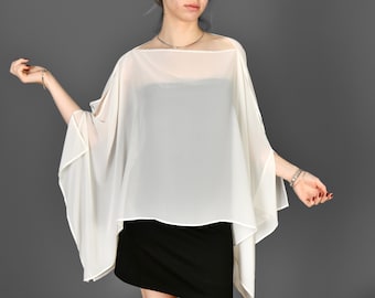 Boléro châle luxueux en mousseline de soie, capes de mariage, cape de mariée, haussement d'épaules en mousseline de soie, châles et châles pour robe de soirée, ivoire