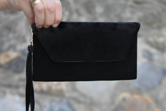 Black suede top evening clutch