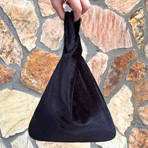 NEW- Black Japanese Knot Bag Purse Style With Square Bottom In Velvet, Prom Purse, Special Occasion, Simple Elegant Bag - Color Option