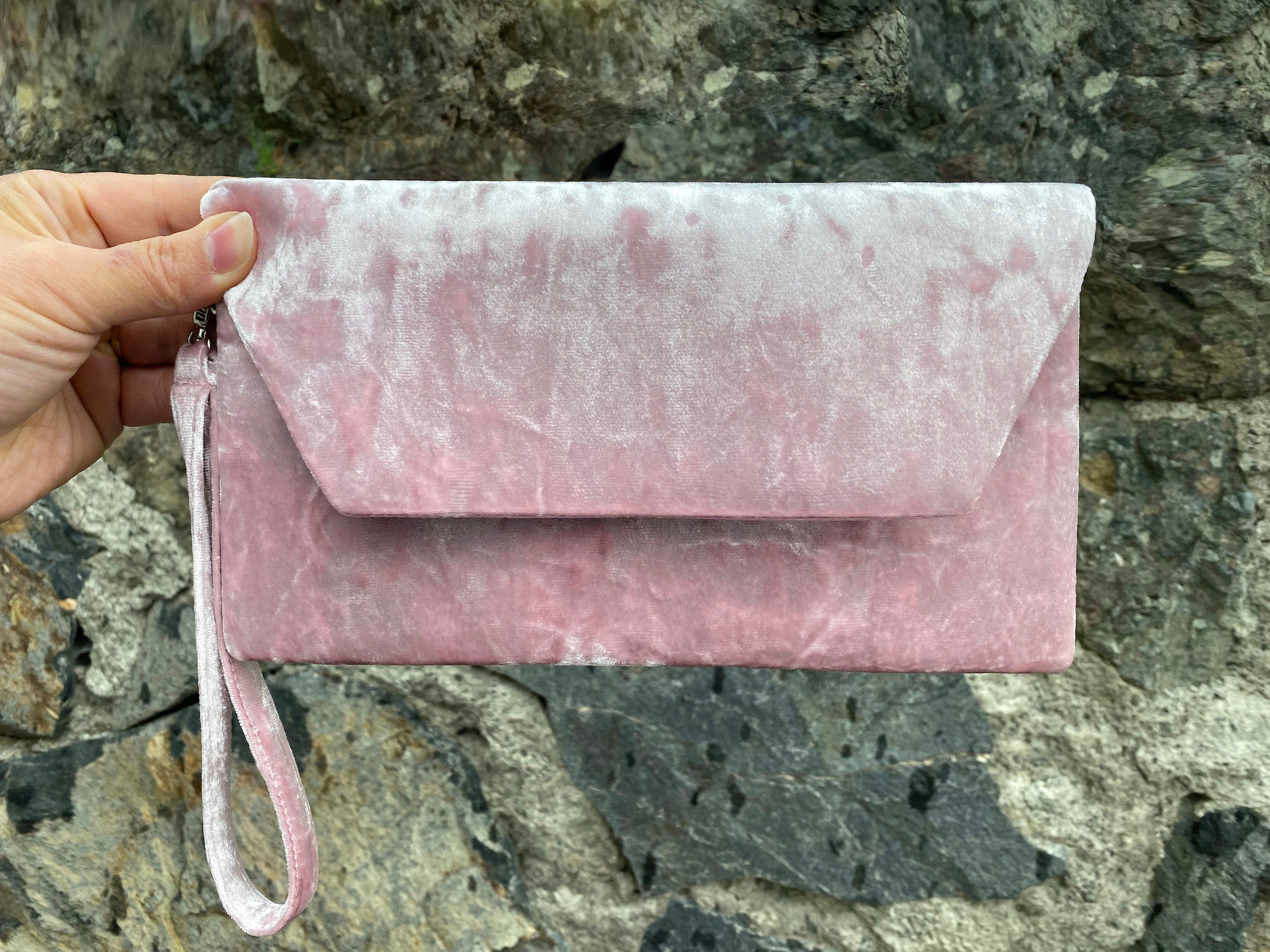 Blush Dusty Pink Powder Pink Evening Envelop Clutch Bag With Wristlet Evening Bag Occasion Clutch Bag With Removable Handle