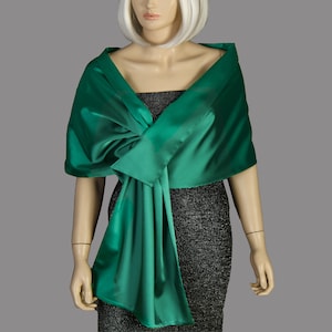 Emerald Green Satin Shawl Wrap, Stole Shawl Wrap Shrug, Formal Pull Through Dress Cover Up, Hands Free Shoulder Wrap