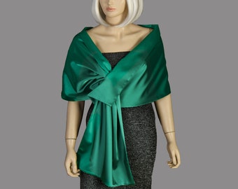 Emerald Green Satin Shawl Wrap, Stole Shawl Wrap Shrug, Formal Pull Through Dress Cover Up, Hands Free Shoulder Wrap