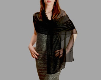 Chiffon Shawl Wrap Bolero, Wedding Shrug, Extra Long Option Available, Black Color