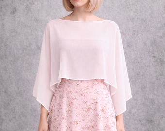 Bolero de gasa rosa blanquecina tipo chal para mujer – Capa corta para bodas y eventos – Más de 40 colores personalizados.