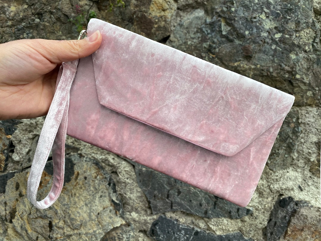 Blush Pink Evening Envelop Clutch Bag With Wristlet, Evening Bag