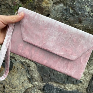 Blush Dusty Pink, Powder Pink, Evening Envelop Clutch Bag With Wristlet, Evening Bag, Occasion Clutch Bag, With Removable Handle