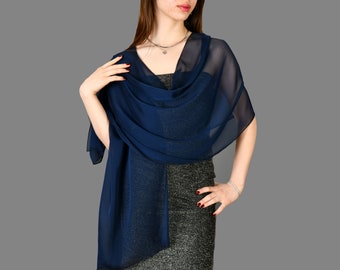 Navy Chiffon Shawl Wrap Bolero, Wedding Shrug, Extra Long Option Available, Navy