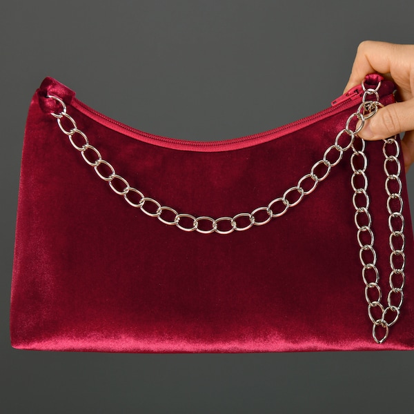 Red Evening Purse Bag With Chain Handle - COLOR OPTION