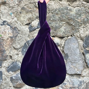 Japanese Knot Bag Purse Deep Purple Velvet Wedding, Prom Purse, Special Occasion, Simple Elegant Bag, Evening Dress, Deep Purple image 1