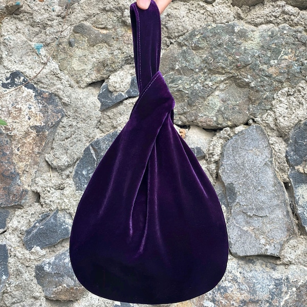 Japanese Knot Bag Purse Deep Purple Velvet Wedding, Prom Purse, Special Occasion, Simple  Elegant Bag, Evening Dress, Deep Purple