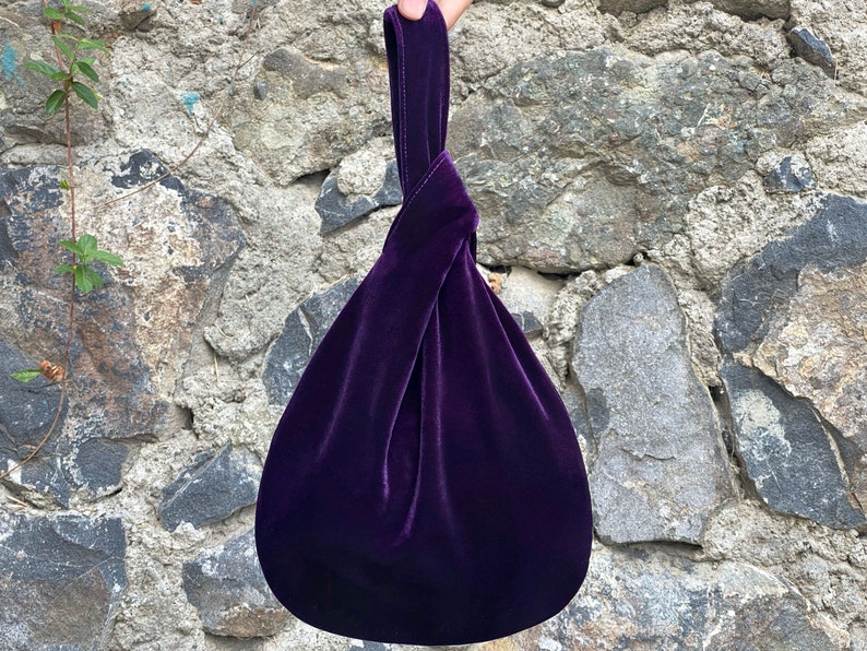 Japanese Knot Bag Purse Deep Purple Velvet Wedding, Prom Purse, Special Occasion, Simple Elegant Bag, Evening Dress, Deep Purple image 1
