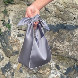 Bolso de boda gris, bolso de boda, bolso de noche, bolso de nudo japonés, Furoshiki