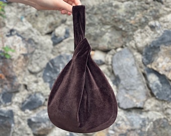 Japanese Knot Bag Purse Brown Velvet Wedding, Prom Purse, Special Occasion, Simple  Elegant Bag, Evening Dress, Brown-Color Option