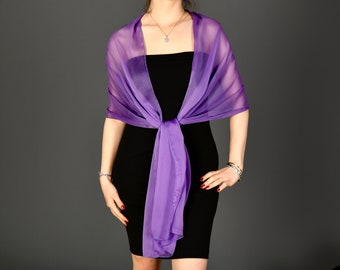 Violet Purple Wedding Evening Shawl Wrap Bolero Chiffon, Wedding Shrug, Extra Long Option Available