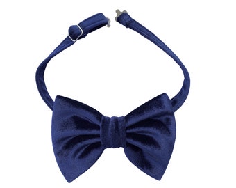 Men Emerald Green Velvet Bow Tie, Mens Solid Bowtie, Wedding Bow Tie, Groomsmen, Grooms Bow Tie, Tre-Tied Bow Tie, Navy Blue