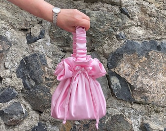 Wedding Satin Purse Money Bag, Special Occasion, Simple Elegant Bag, Evening Bag, Pink, Bubblegum Pink Color