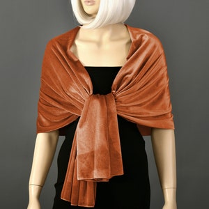 Rust Burnt Orange Double Sided Velvet Velour Wrap Shawl Bolero Winter Wedding Shrug Velvet Scarf, Warm Winter Shawl Wrap, Cinnamon, Copper