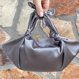 Gray Wedding Satin Knot Handbag, Evening Knot Bag Satin, Special Occasion Clutch Bag, Silver Gray-Color option