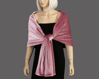 Dusty Rose Velvet Evening Shawl Wrap, Velour  Wedding Shawl, Warm Winter Cover-Up, Old Rose Pink, English Rose, Desert Rose, Dark Blossom