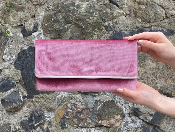 Evening Envelop Clutch Bag With Removable Wristlet Handle in Color Rose Pink Clutch With Pink Bia Trim Custom COLOR CHOICE Available Etsy Ireland
