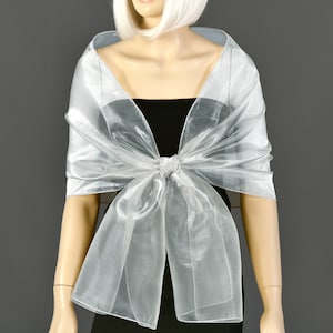 Silver Gray Organza Shawl Wrap Bolero Summer Spring Wedding, Extra Long Option Available