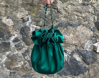 Evening Prom Purse bag,Knot Bag Purse Satin Wedding, Special Occasion, Simple Elegant Bag, Evening Dress, Emerald Green-Color option