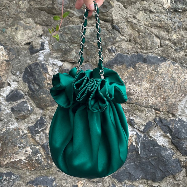 Evening Prom Purse bag,Knot Bag Purse Satin Wedding, Special Occasion, Simple Elegant Bag, Evening Dress, Emerald Green-Color option