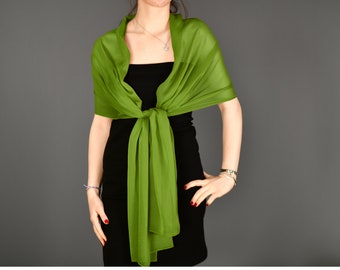 Lightweight Wedding Evening Shawl Wrap Bolero Chiffon, Wedding Shrug, Extra Long Option Available, Gras Green Color,