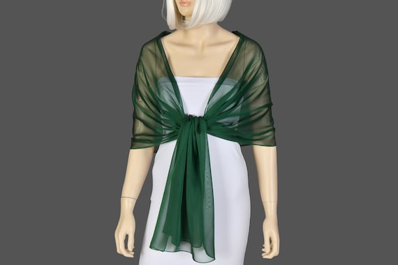 Emerald Green Color Summer Shawl Wrap Bolero Shimmering Chiffon, Wedding Shrug, Extra Long Option Available