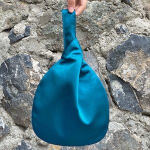Japanese Knot Bag Purse Satin Wedding, Special Occasion, Simple Elegant Bag, Evening Dress, Teal-Color option