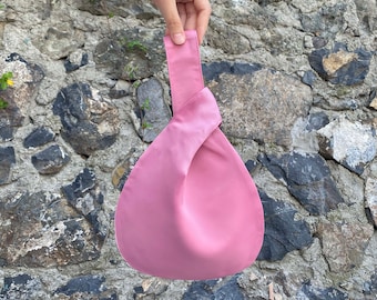 Japanese Knot Bag Purse Satin Wedding, Simple Elegant Bag, Evening Dress, Amaranth Pink, Rose Pink, Bubble Gum Pink - Color option