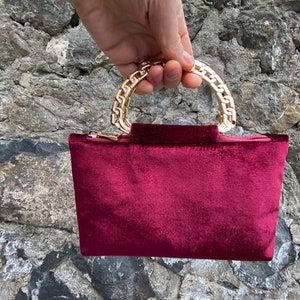 Small Velvet Evening Purse Bag, Velvet Evening Prom Purse bag, Small Handbag Bag, Wedding Clutch Bag, Wine Color - WITH COLOR OPTION