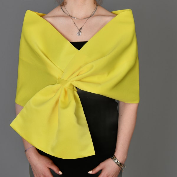 Wedding Evening Shawl Wrap, Evening Wrap Stole, Formal Pull Through, Dress Cover Up, Hands Free Shoulder Wrap, Yellow Color