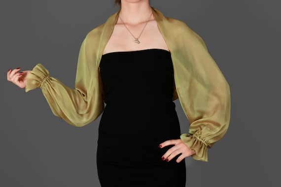 sheer shrugs for dresses & formal INSPIRE CHIC Satin Shrug for Women's Evening Dresses Mesh Formal Coverup Open Front Long Sleeve Cropped Bolero S White, Size: Small