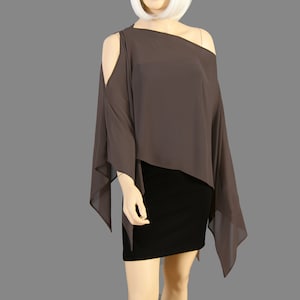 Luxurious Chiffon Shawl Wrap Bolero, Wedding Capes Bridal Capelet Chiffon Shrug Shawls Wraps for Evening Dress, Pale Brown