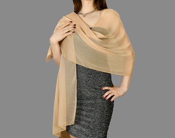 Chiffon Shawl Wrap Bolero, Wedding Shrug, Extra Long Option Available, Gold Color