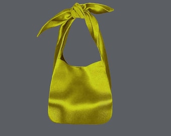 Chartreuse Green Satin Purse Bag Clutch, Wedding Purse Bag, Japanese Knot Bag, Furoshiki Bag, Lime Green, Grass Green, Yellow Green