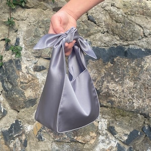 Satin Purse Bag Clutch, Evening Clutch Bag Purse Bag, Wedding Purse Bag, Japanese Knot Bag, Furoshiki Bag, Asparagus Green, Sage Green, image 9