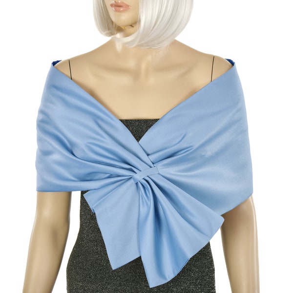 Evening Wrap, Formal Hands Free Shawl, Mother Of The Bride Dress Cover Up, Pull through Shoulder Wrap, Sky Blue, Baby Blue