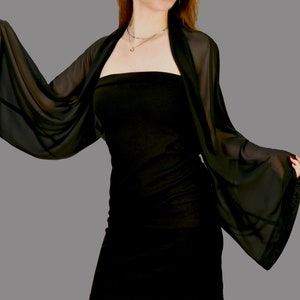 Evening Dress Cover- Up Shawl, Chiffon Sleeves Wrap Shawl, Boler,o Winter Wedding Shrug, Elegant Accessory,  Bridal Wrap Shrug, Black