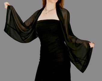 Evening dress Cover- up Shawl, Chiffon Sleeves Wrap Shawl Bolero Winter Wedding Shrug Elegant Accessory,  Bridal Wrap Shrug, Black