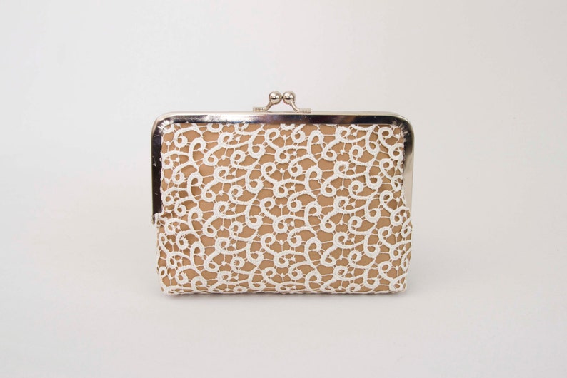 Frame purse clutch ivory lace tan purse clutch with lace Etsy