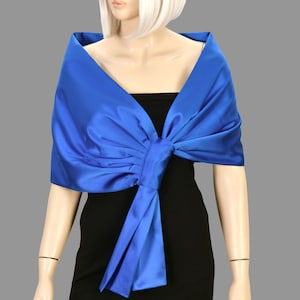 Satin  Evening Shawl Wrap Stole Shrug, Formal pull through dress cover up, Hands free shoulder wrap, Royal Blue, Klein Blue, Dark Blue
