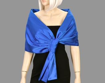 Satin  Evening Shawl Wrap Stole Shrug, Formal pull through dress cover up, Hands free shoulder wrap, Royal Blue, Klein Blue, Dark Blue