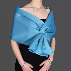 Wedding Evening Shawl Wrap,Wrap Stole, Formal Pull Through, Hands-Free Shoulder Wrap, Pale Azure Blue, Aqua Blue