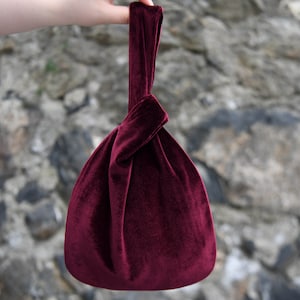 Crushed velvet Japanese Knot Bag wrist bag purse handmade 