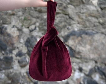 Bolso de nudo japonés bolso de terciopelo boda, ocasión especial, bolso elegante simple, vestido de noche, burdeos granate - opción de color